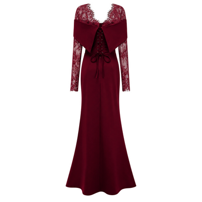 Georgiana Burgundy Lace Panel Flared Maxi Gown