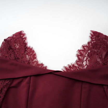 Georgiana Burgundy Lace Panel Flared Maxi Gown