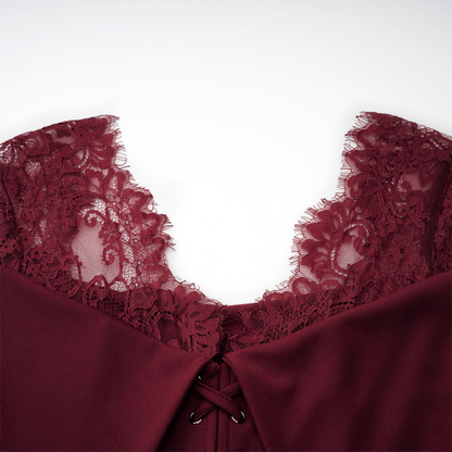 Georgiana Burgundy Lace Panel Flared Maxi Gown