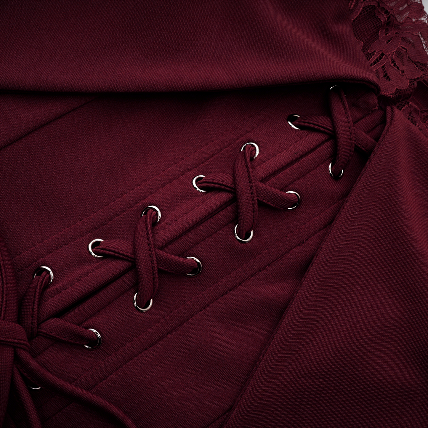 Georgiana Burgundy Lace Panel Flared Maxi Gown