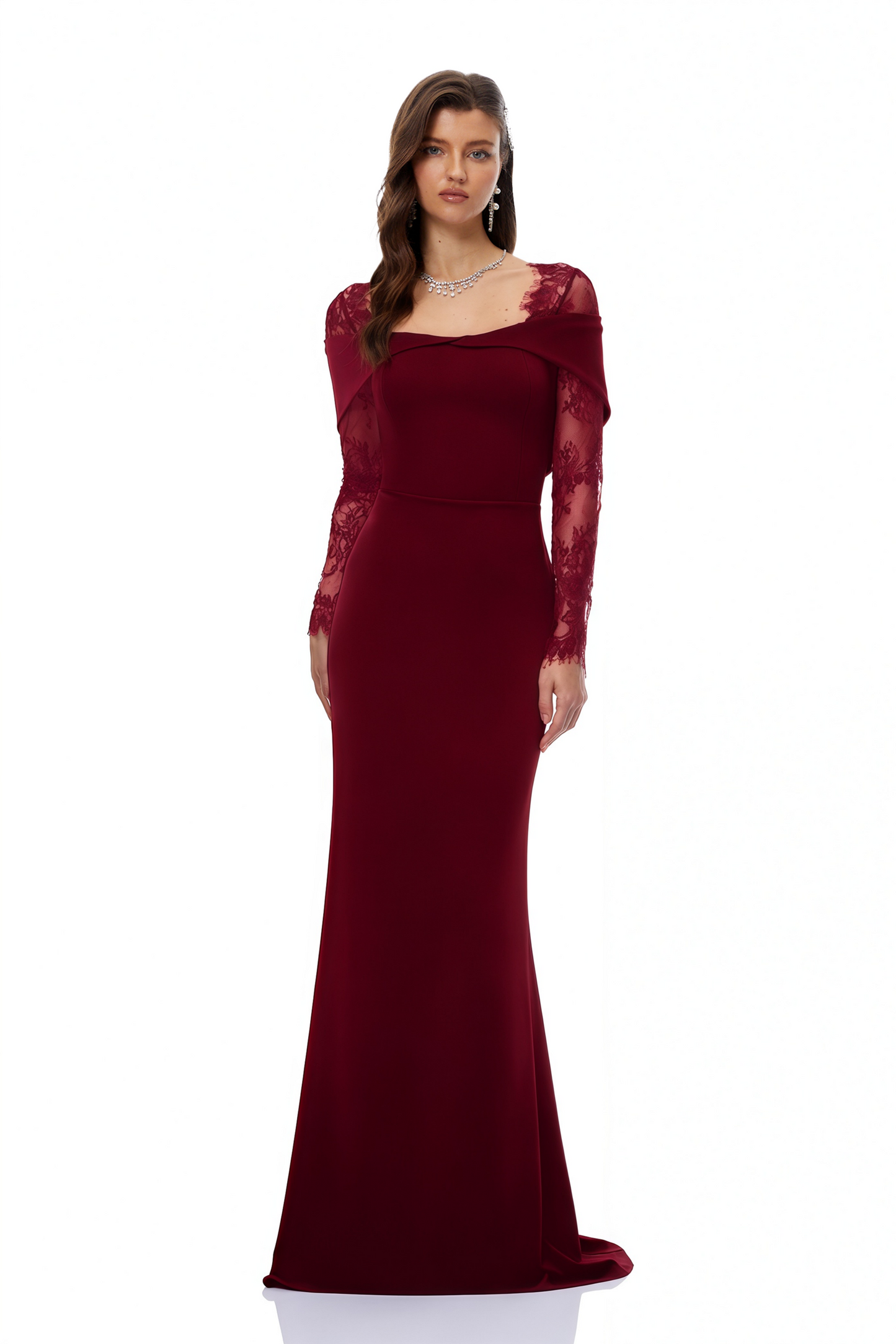 Georgiana Burgundy Lace Panel Flared Maxi Gown