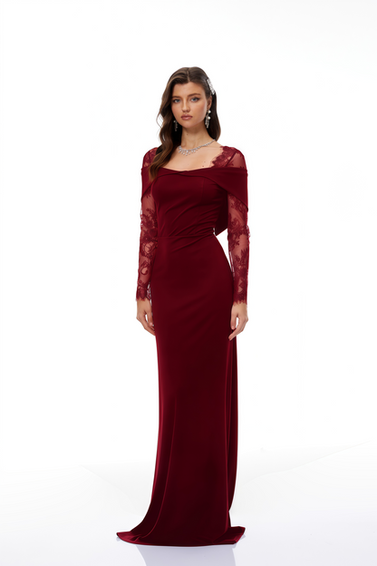 Georgiana Burgundy Lace Panel Flared Maxi Gown