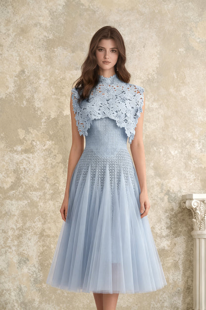 Margaret Blue Floral Crochet Midi Dress