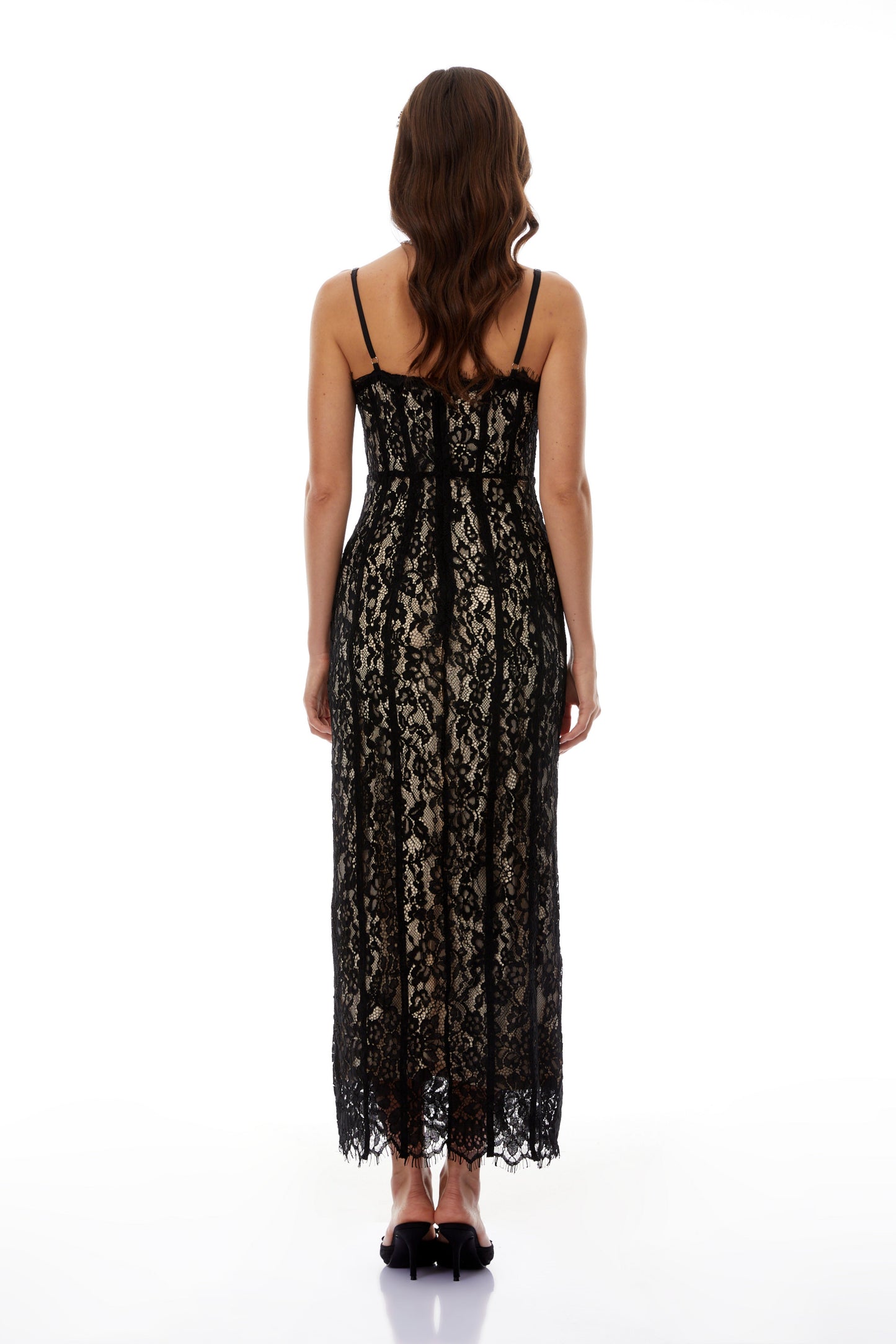 Giorgia Black Floral Lace Corset Maxi Dress
