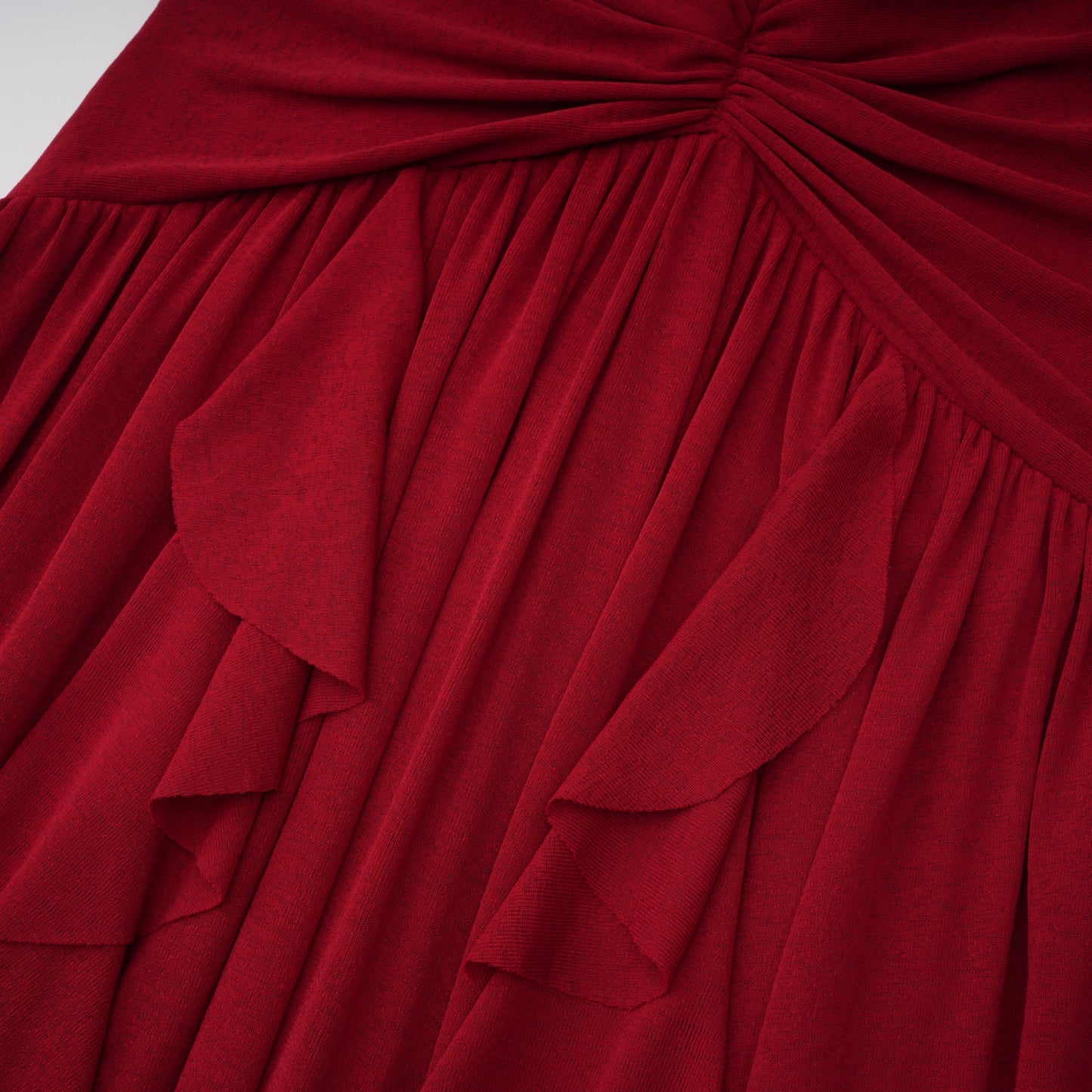 Giovanna Red V-Neck Ruched Midi Dress with Half Sleeves