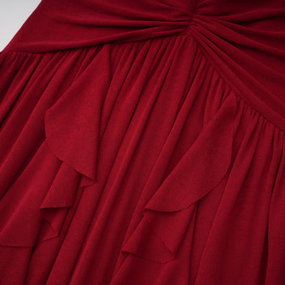 Giovanna Red V-Neck Ruched Midi Dress with Half Sleeves