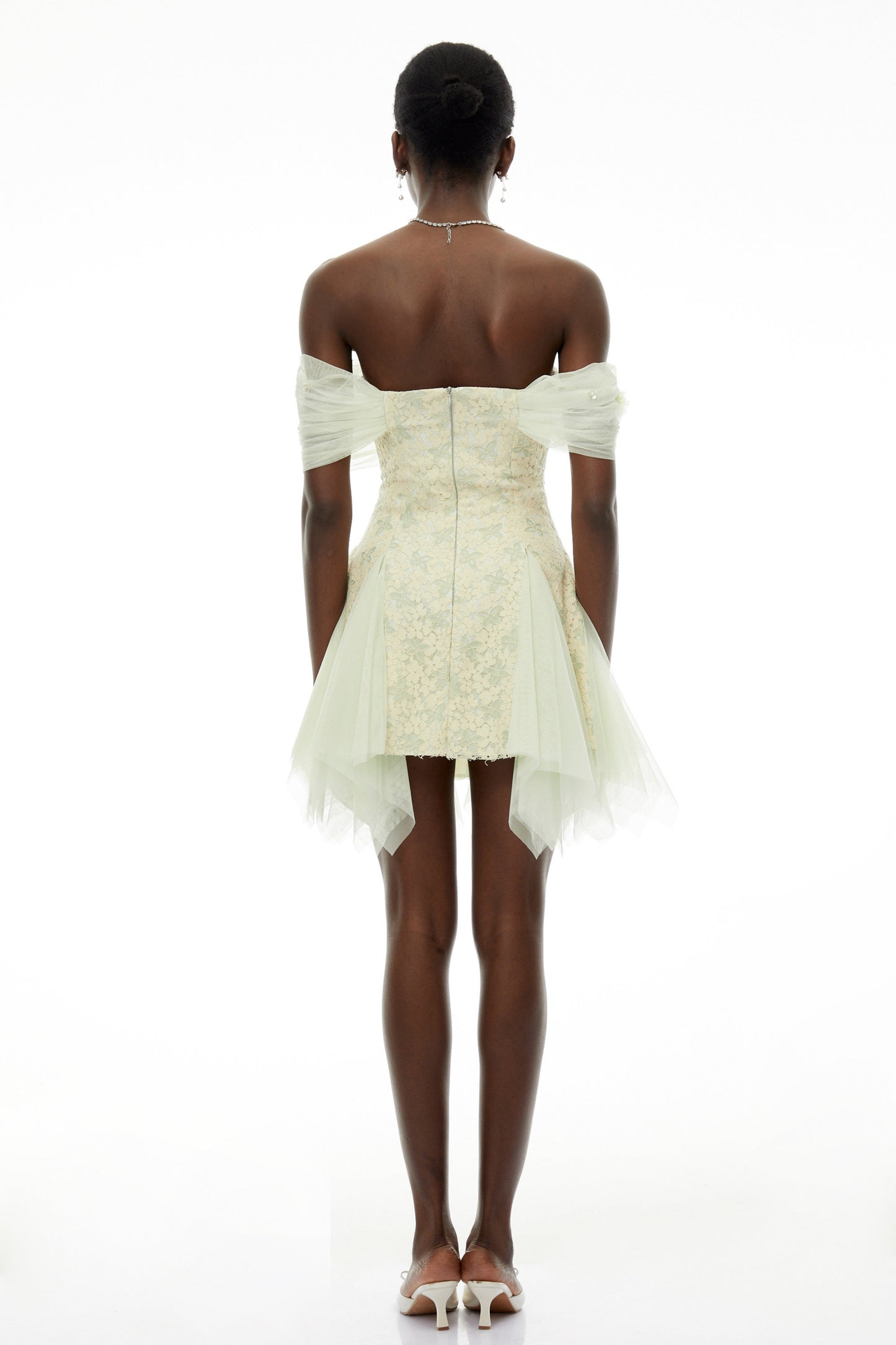Giselle Green Off Shoulder Butterfly Print Mini Dress