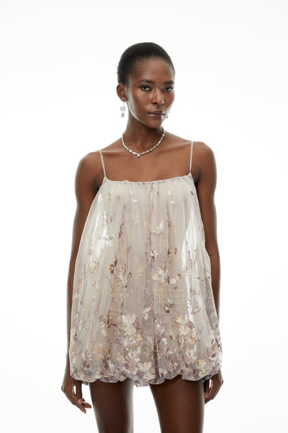 Giselle Grey Floral Print Ruffled Mini Dress