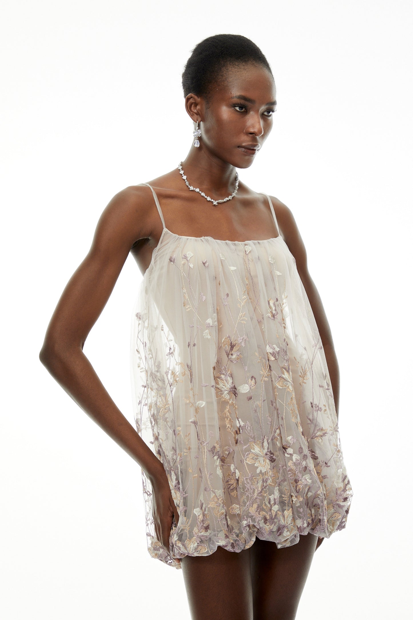 Giselle Grey Floral Print Ruffled Mini Dress
