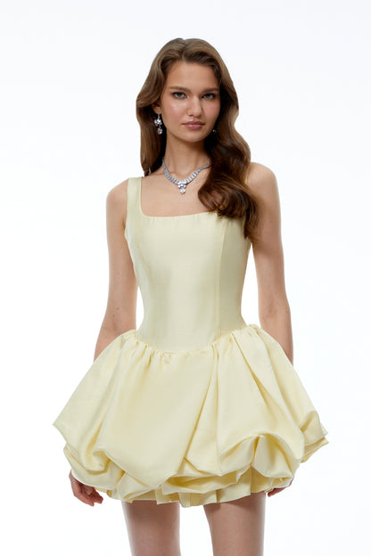 Giselle Yellow Square Neck Tiered Mini Dress