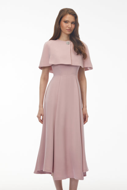 Giuliana Pink Solid Cape ＆ Midi Dress Set