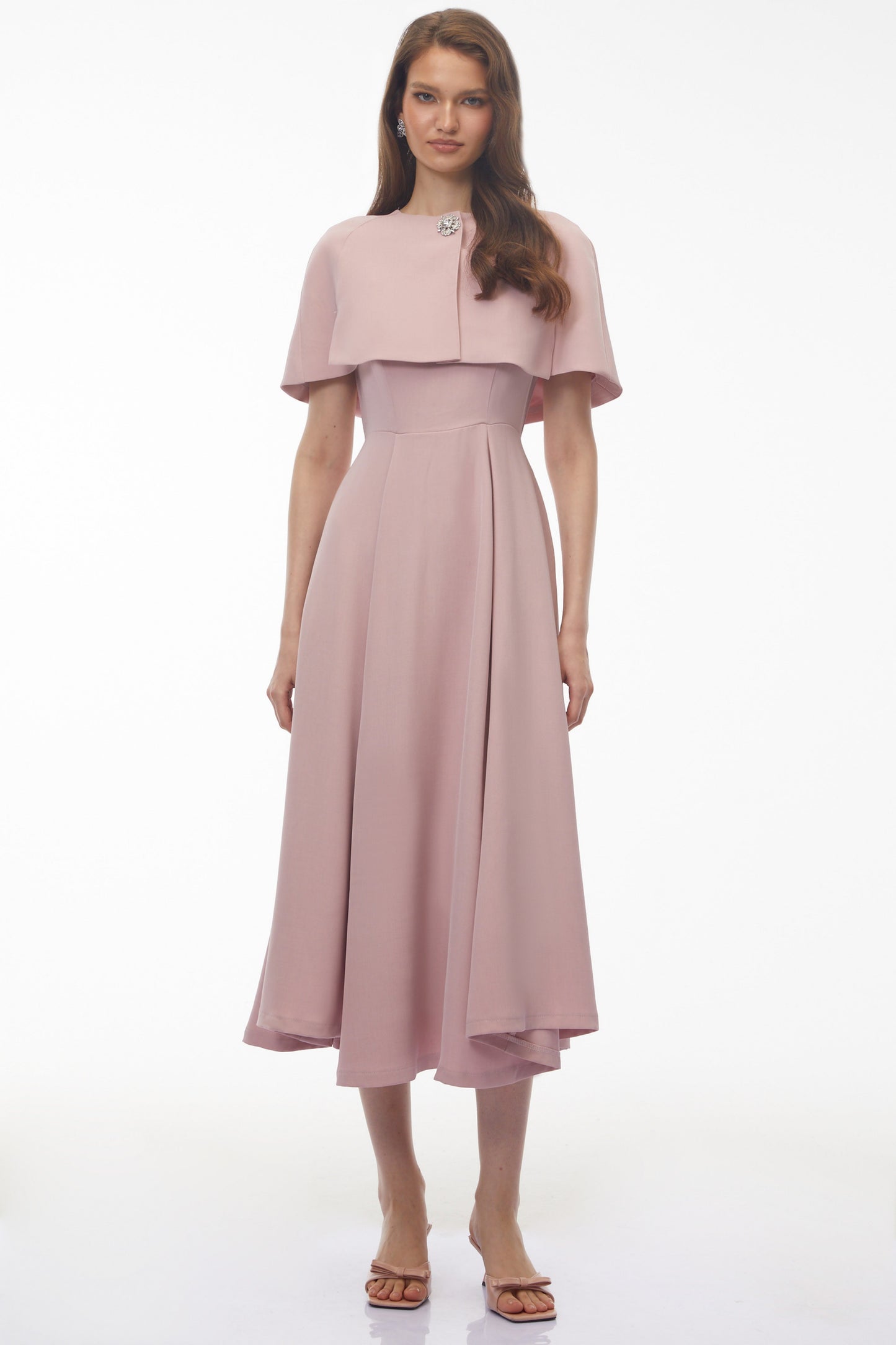 Giuliana Pink Solid Cape ＆ Midi Dress Set