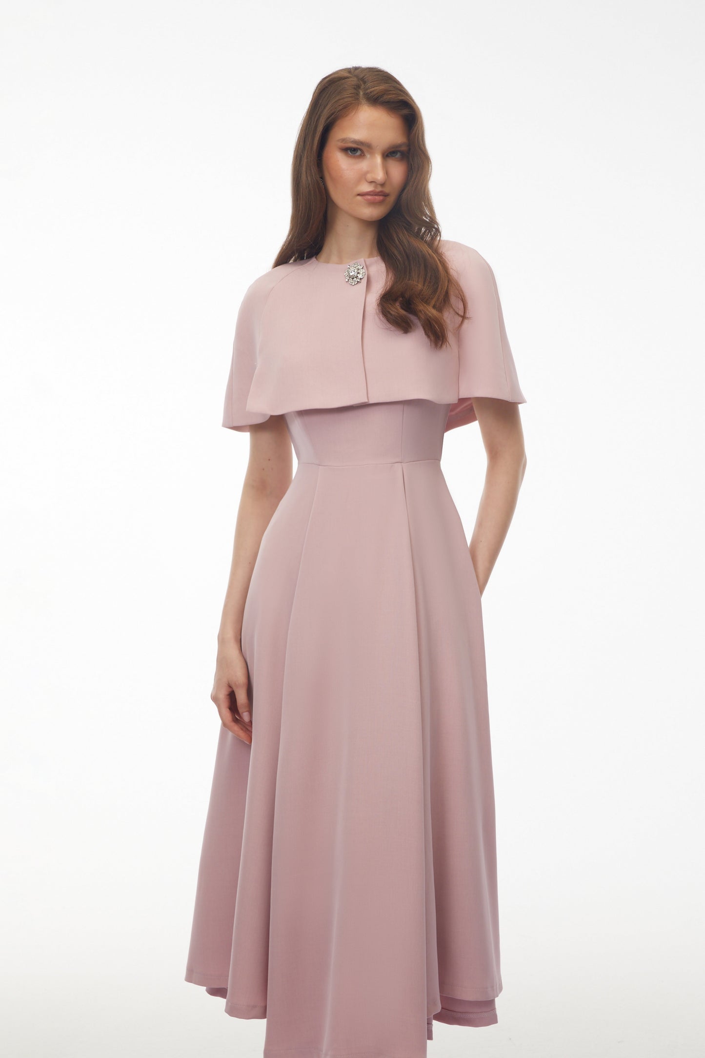 Giuliana Pink Solid Cape ＆ Midi Dress Set
