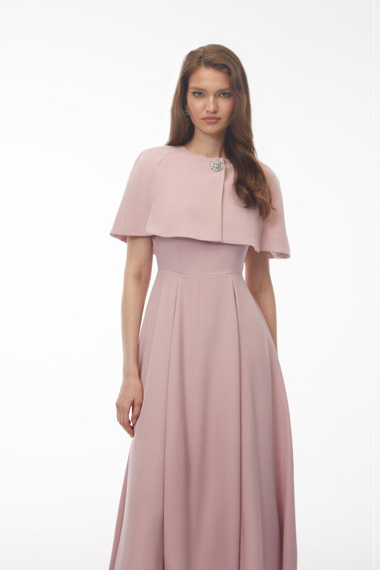 Giuliana Pembe Düz Pelerin ve Midi Elbise Takımı