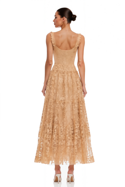 Gizela Neutral Tiered Lace Maxi Dress