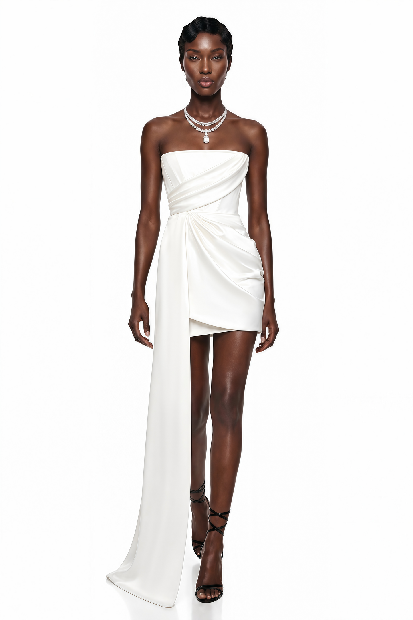 Gizem White Asymmetrical Ruched Mini Dress