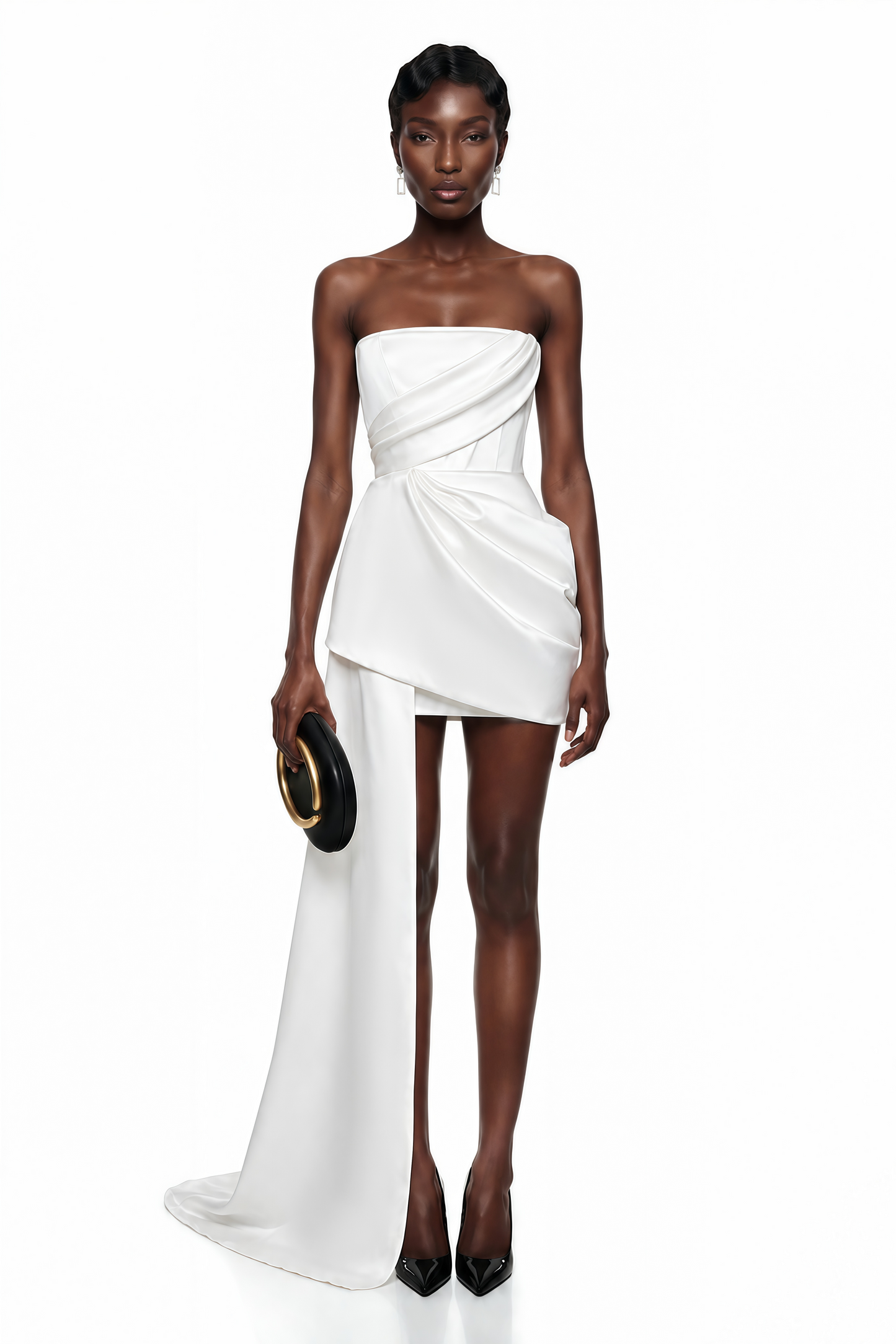 Gizem White Asymmetrical Ruched Mini Dress