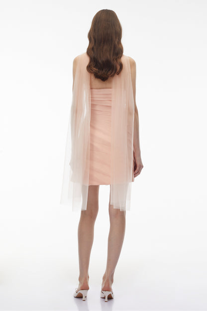 Gorgo Pink Sheer Mesh Pleated Mini Dress