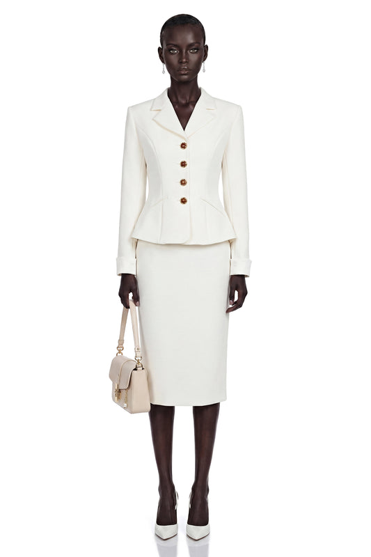 Gorgo White Classic Lapel Blazer & Skirt Set