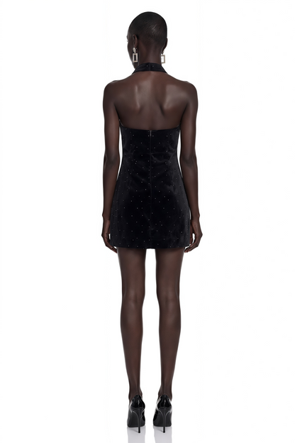 Grace Black Halterneck Mini Dress with Bow Detail