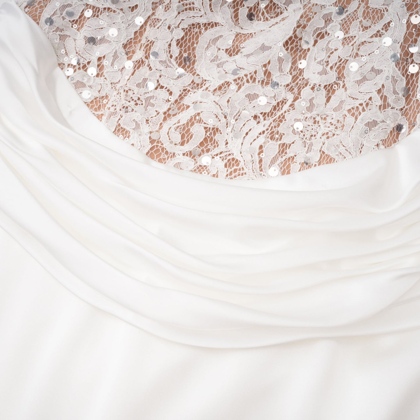 Grace White Satin Maxi Dress with Lace Panels