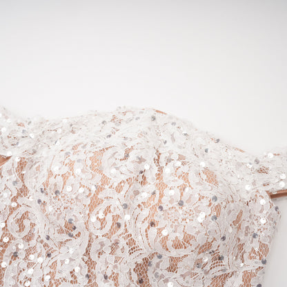 Grace White Satin Maxi Dress with Lace Panels