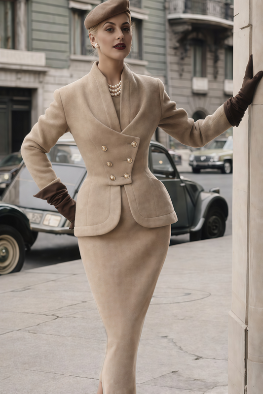 Gracie Grey Double-Breasted Jacket & Skirt Set