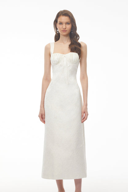 Greta Ivory Sweetheart Embroidered Midi Dress