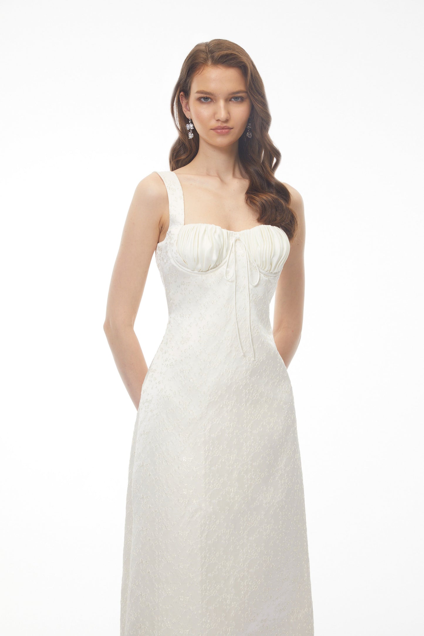 Greta Ivory Sweetheart Embroidered Midi Dress