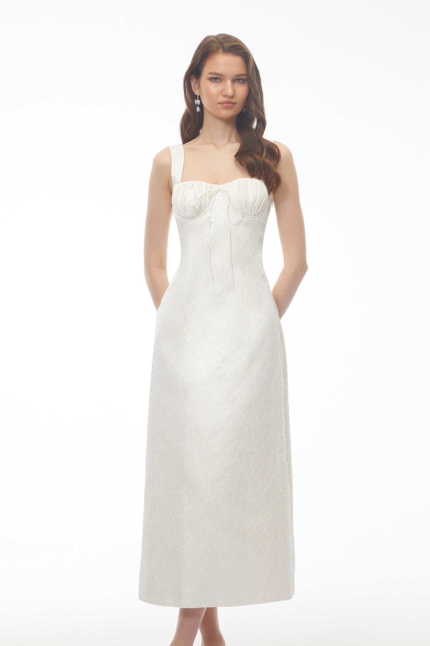 Greta Ivory Sweetheart Embroidered Midi Dress