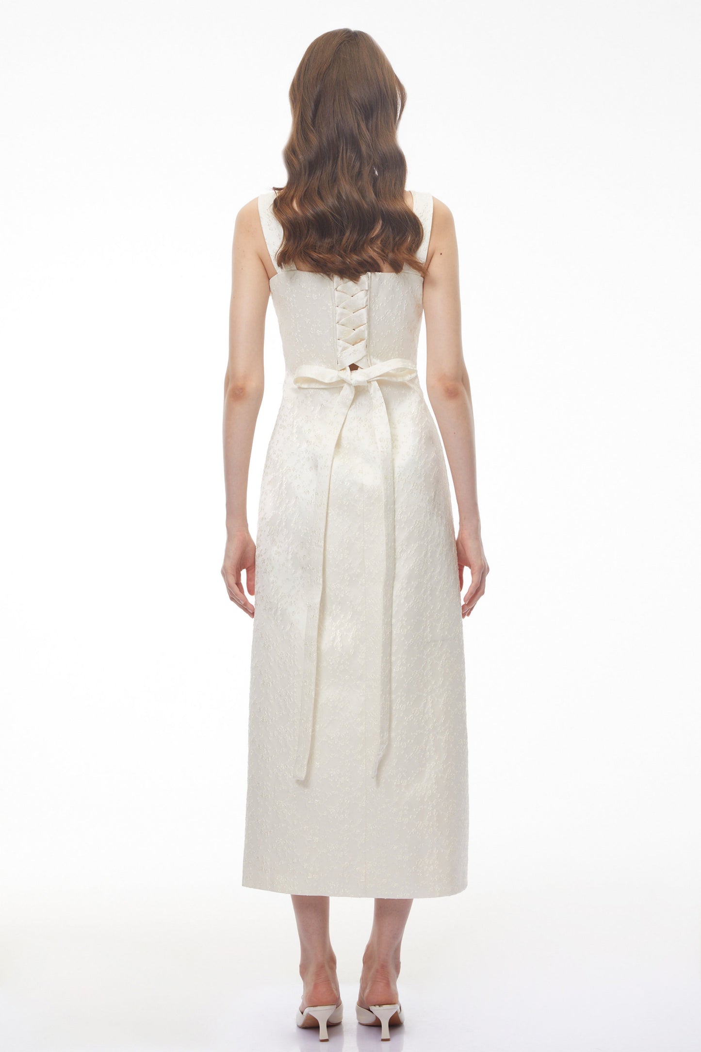 Greta Ivory Sweetheart Embroidered Midi Dress