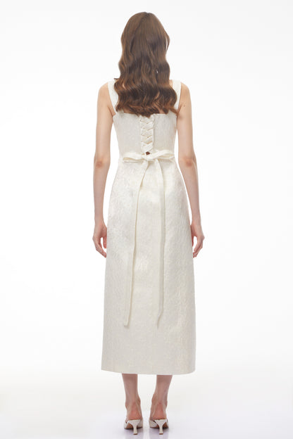 Greta Ivory Sweetheart Embroidered Midi Dress