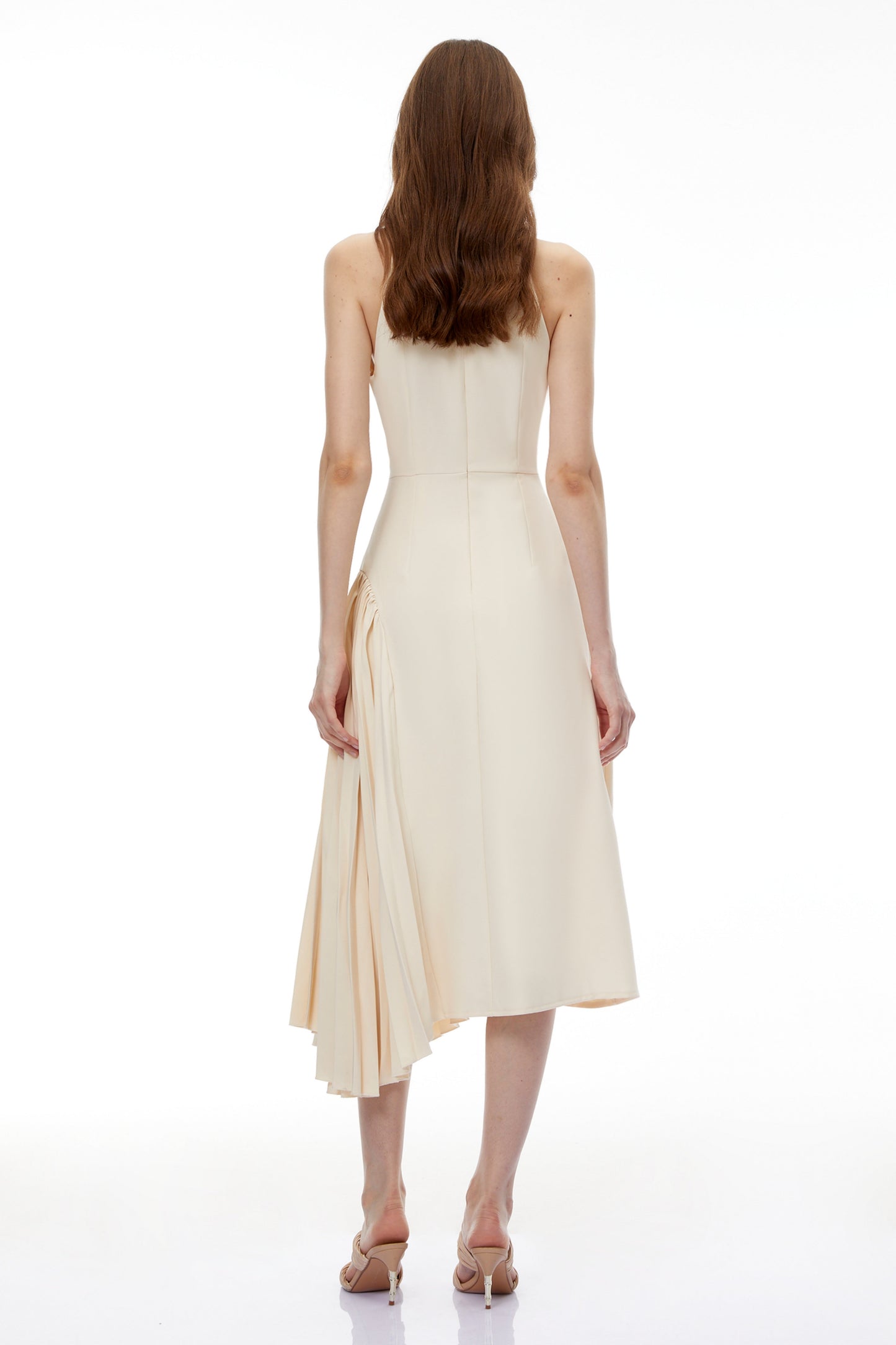 Griselda Neutral Halterneck Ruched Midi Dress