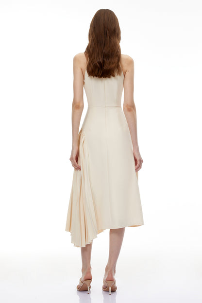 Griselda Neutral Halterneck Ruched Midi Dress