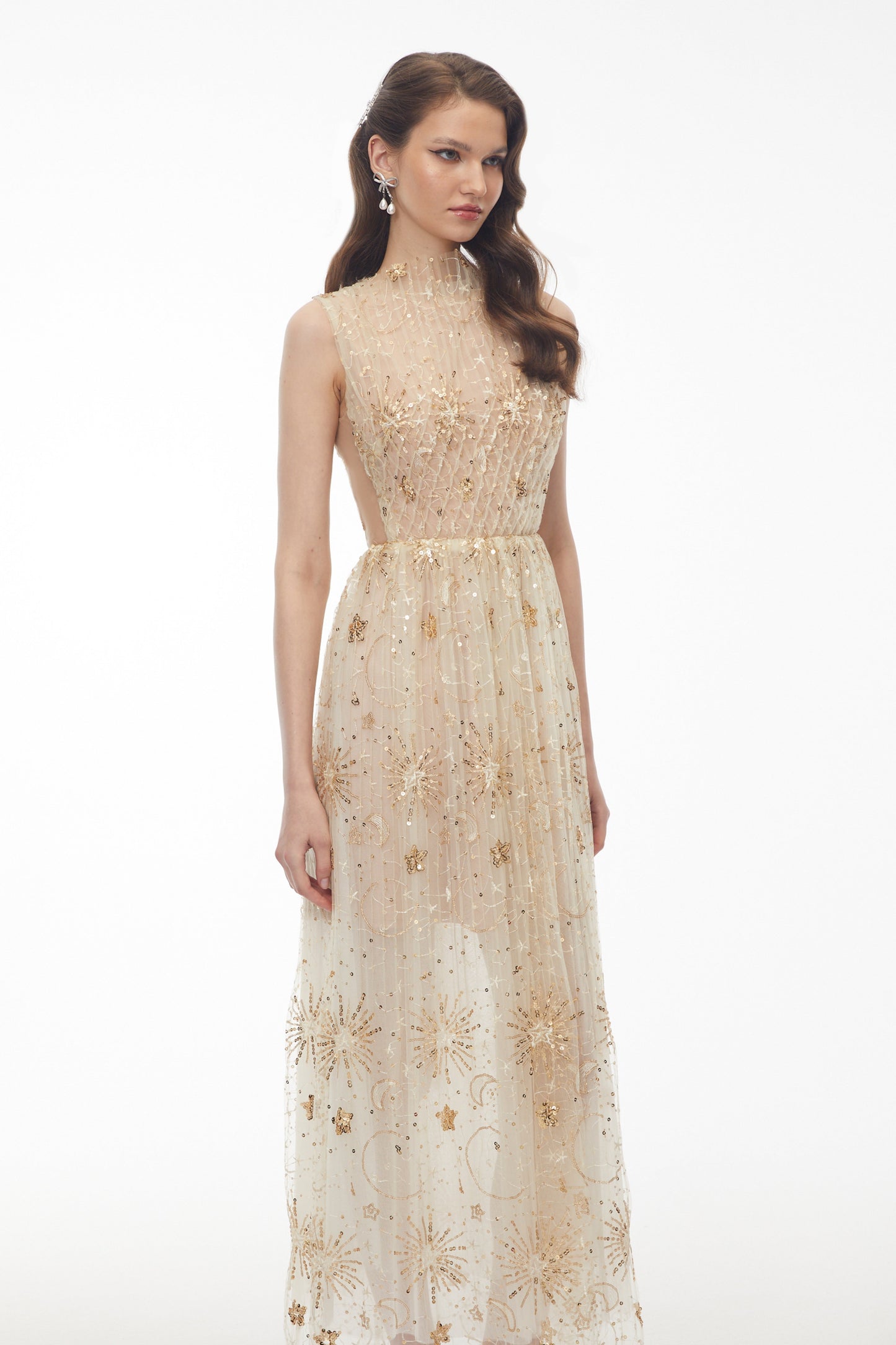 Brigida Neutral Sleeveless Sequin Maxi Dress