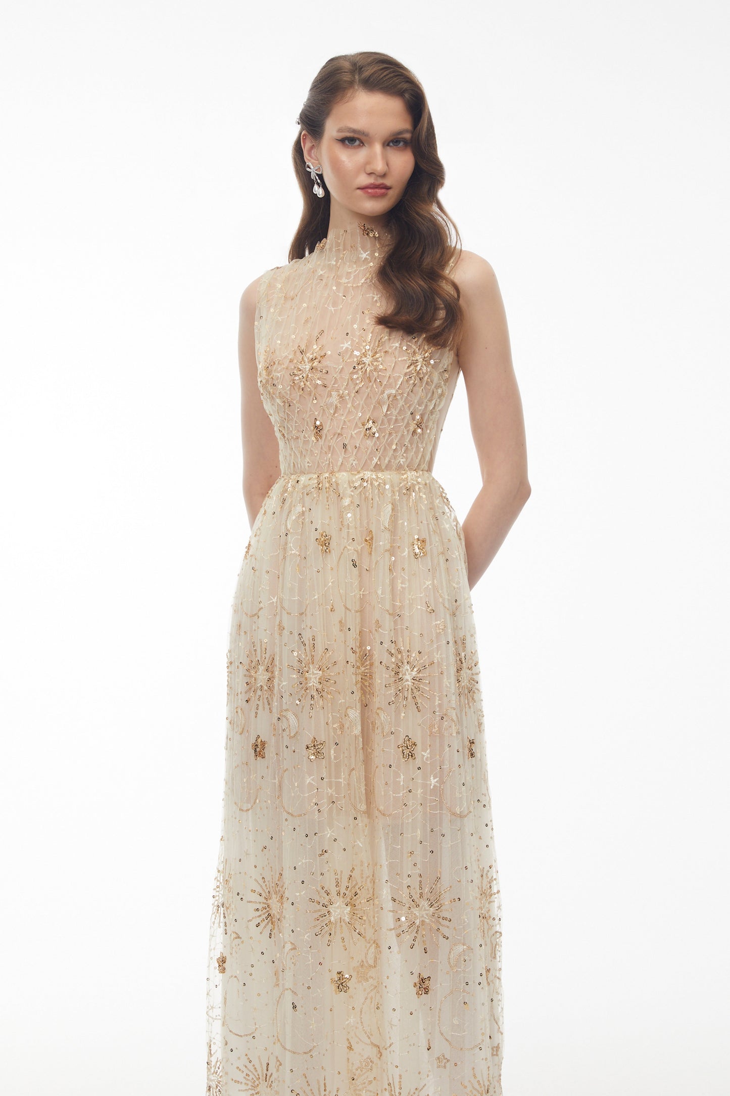 Brigida Neutral Sleeveless Sequin Maxi Dress