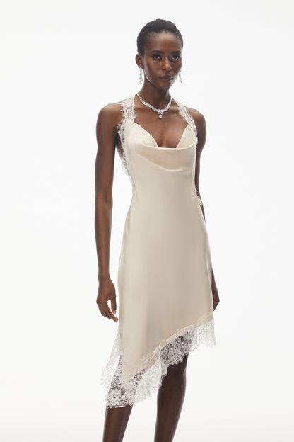 Gudrun Neutral Halterneck Satin Mini Dress