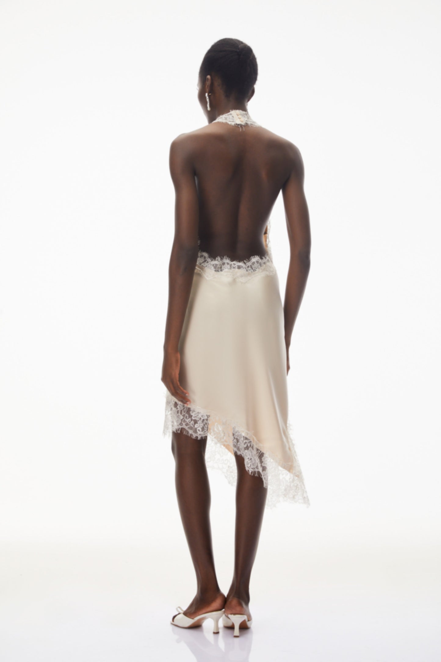 Gudrun Neutral Halterneck Satin Mini Dress