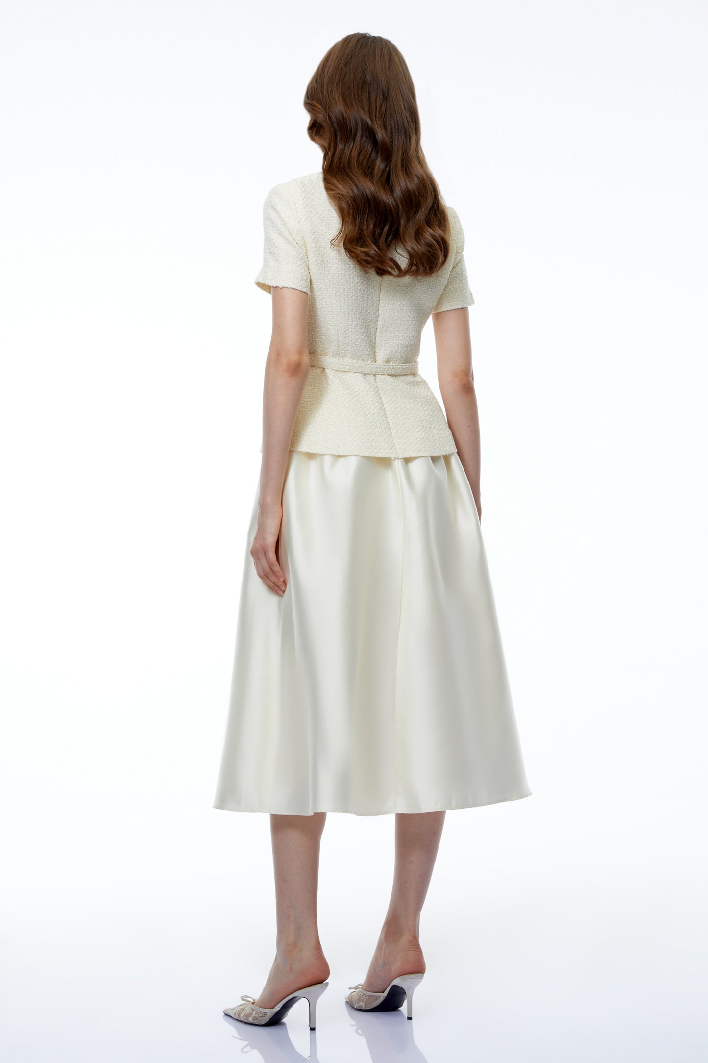 Gunilla White Tweed Midi Dress with Bow