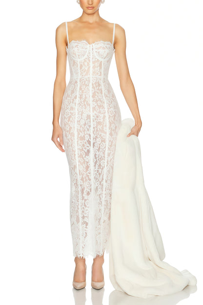 Giorgia White Floral Lace Corset Maxi Dress