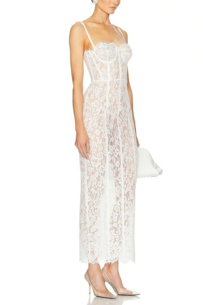 Giorgia White Floral Lace Corset Maxi Dress
