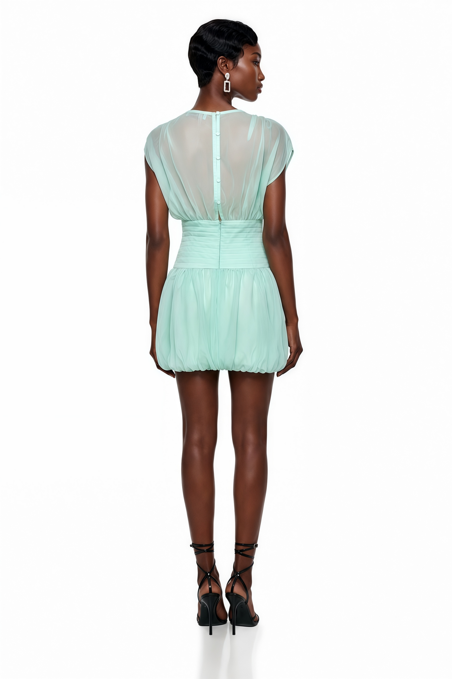 Hacer Green Ruched Mini Dress with Bow Detail