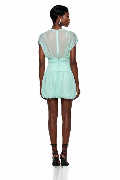 Hacer Green Ruched Mini Dress with Bow Detail