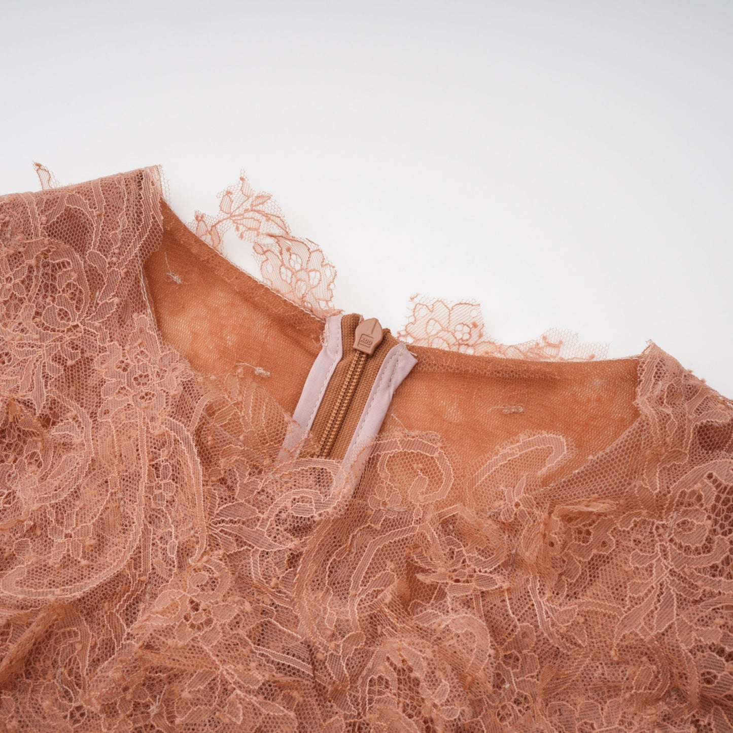 Hadley Caramel Twisted Floral Lace Midi Dress