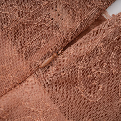Hadley Caramel Twisted Floral Lace Midi Dress