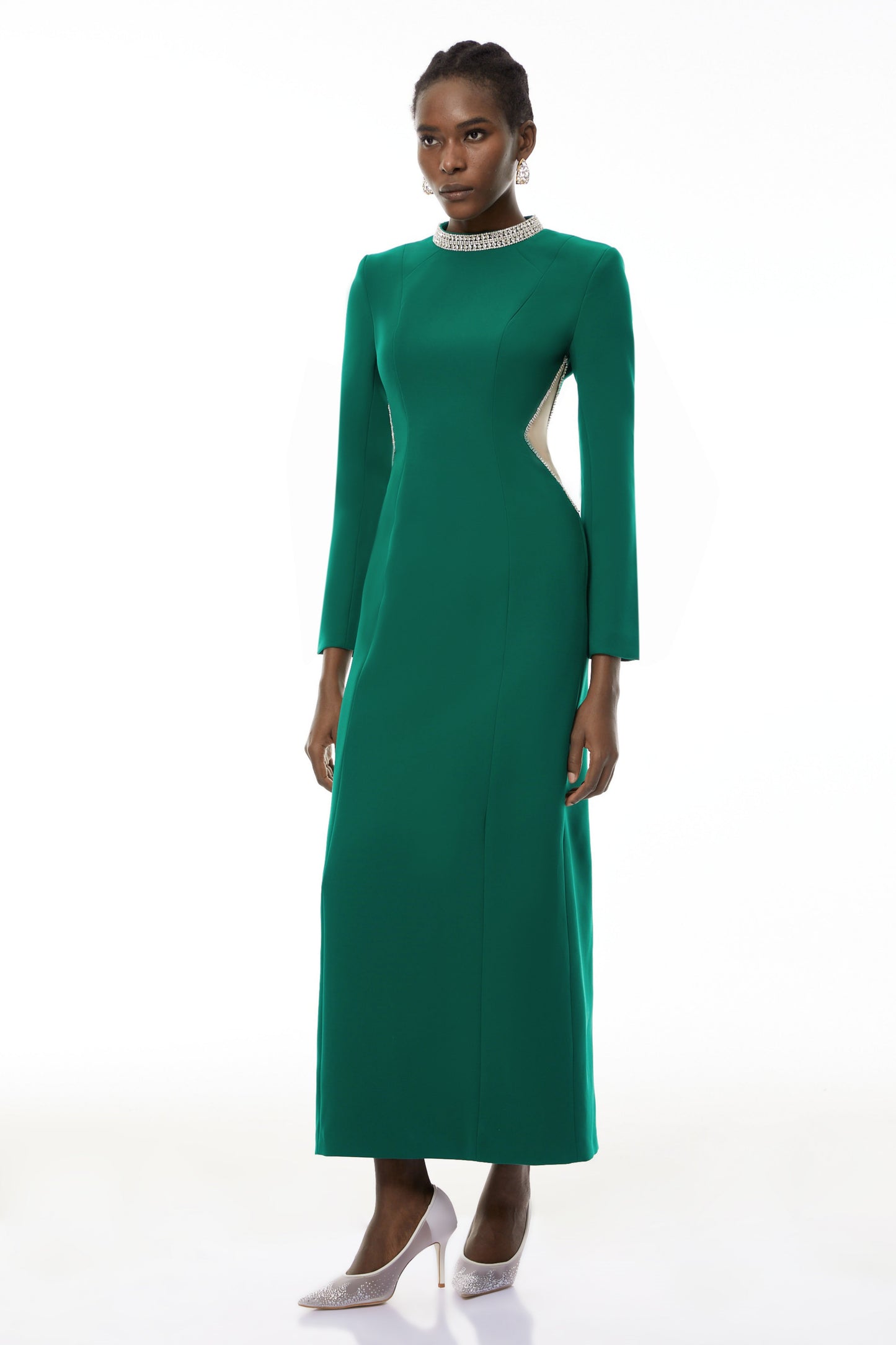 Hadley Green Cut-Out Crystal Maxi Dress