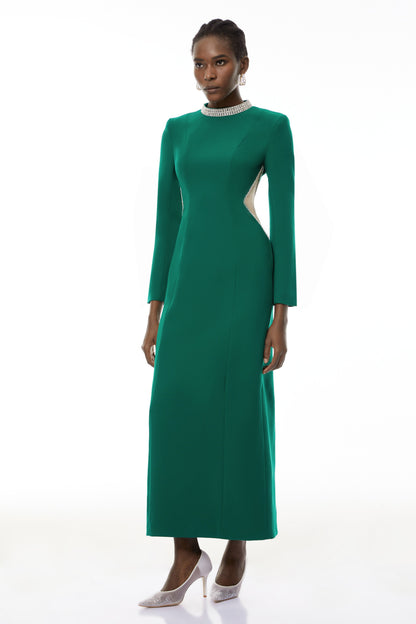 Hadley Green Cut-Out Crystal Maxi Dress