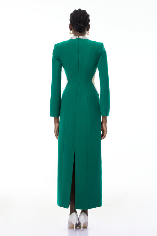 Hadley Green Cut-Out Crystal Maxi Dress