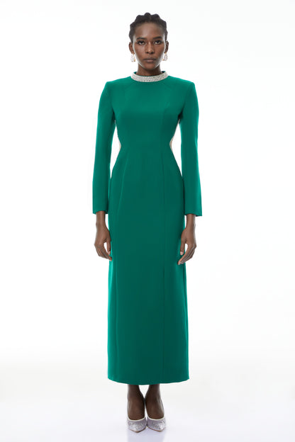Hadley Green Cut-Out Crystal Maxi Dress
