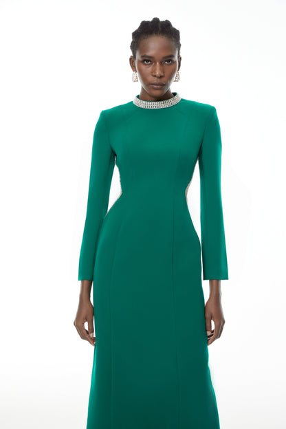 Hadley Green Cut-Out Crystal Maxi Dress
